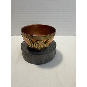 New Age Imports Copper Triple Moon Pentagram Altar Offering Bowl Brass Accents